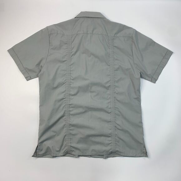 Omega Embroidered Button Up Shirt Mens L Large Gray Short Sleeve Cotton Blend - Picture 3 of 11